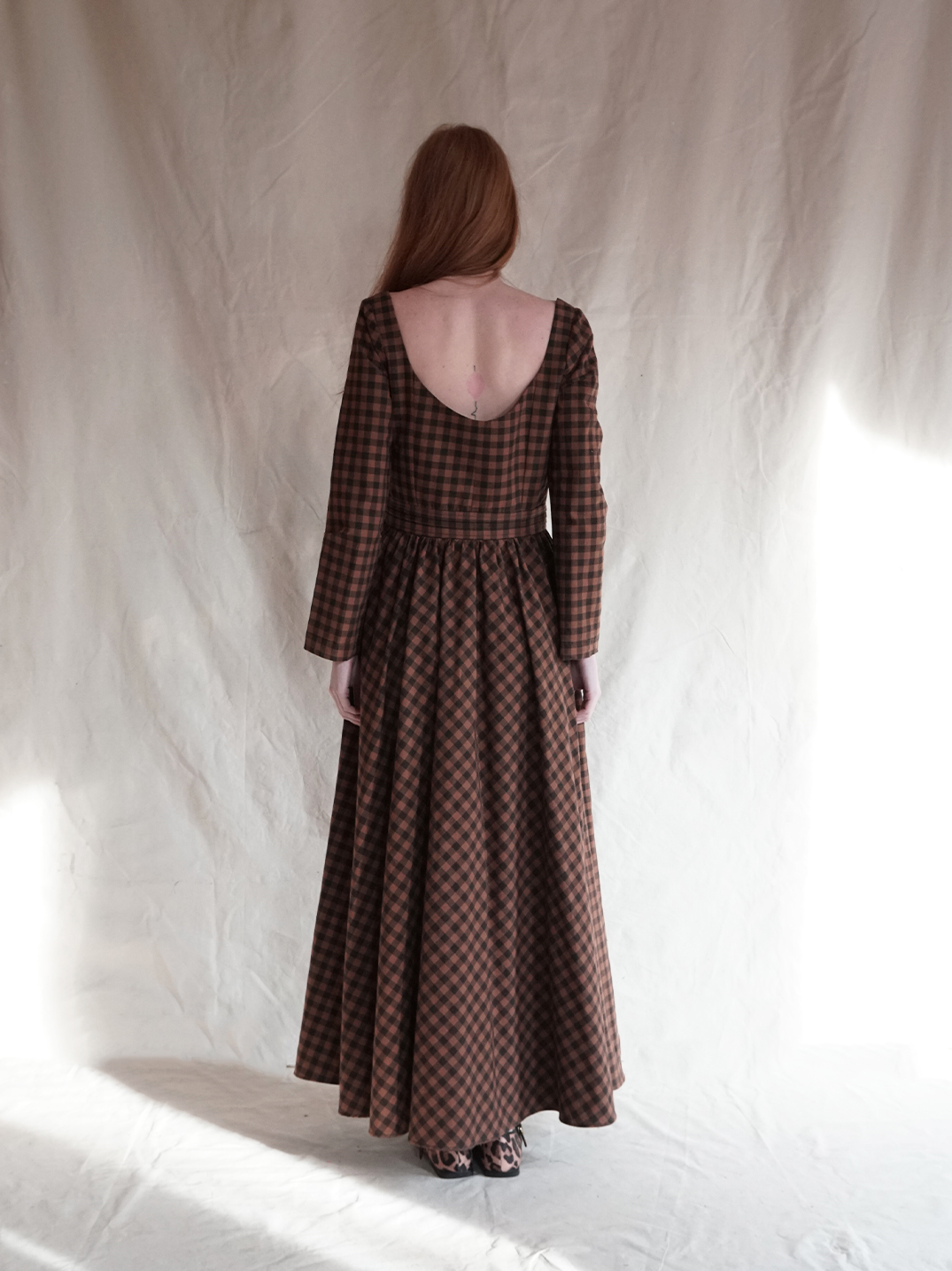 brown chequered dress - madame shoushou